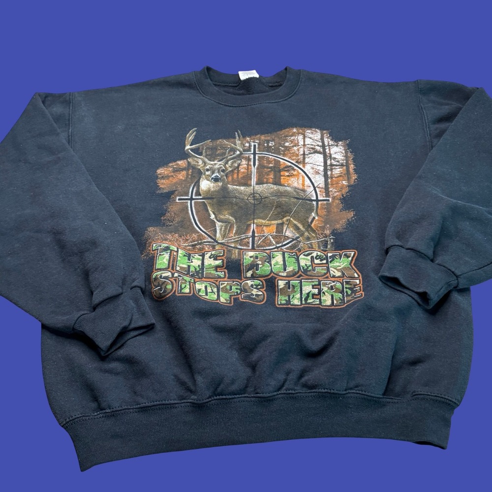 The Buck Stops Here Deer Hunting Sweatshirt Medium Buck Rifle Scope Black